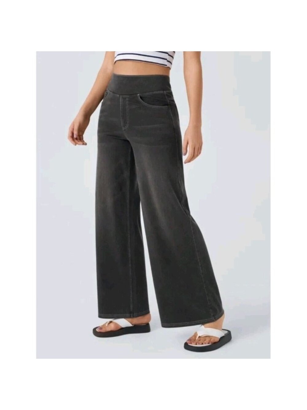 NWT Halara XL Flex High Waisted Pull On Baggy Wide Leg Jeans Womens XLarge Black